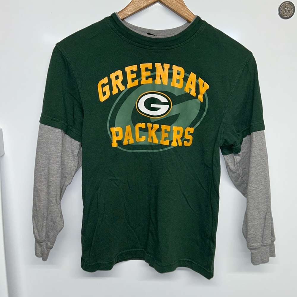 Green‎ Bay Packers NFL Team Apparel Layered Look Long Sleeve Shirt- Youth Medium